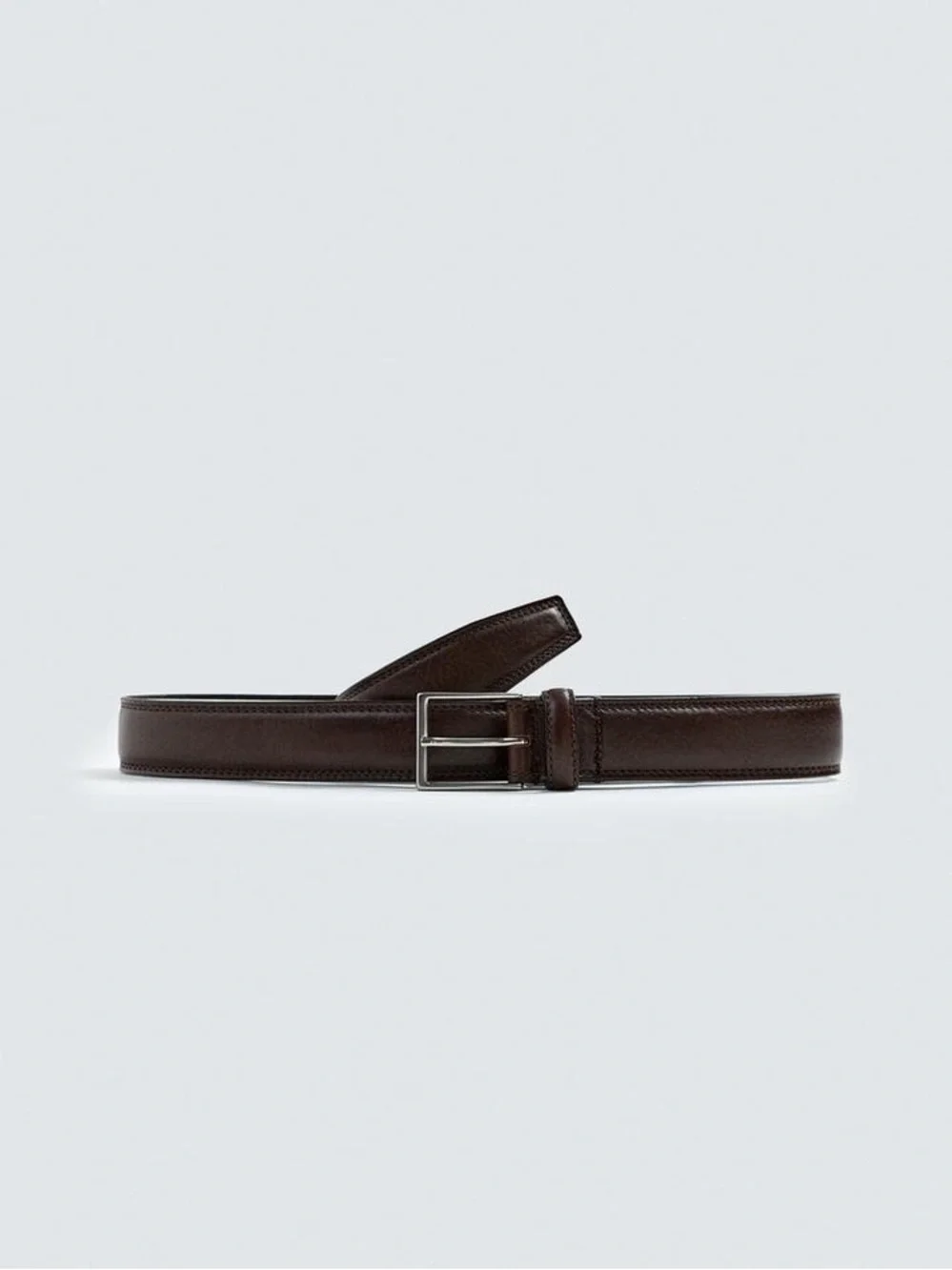 Men’s Zara Leather Dress Belt Size 90 cm / 35 inches Dark Brown Double Stitching